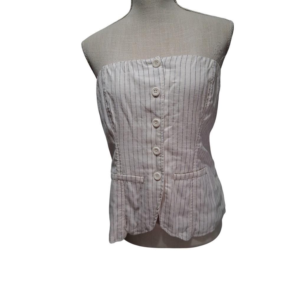 Wild Fable Pinstripe Linen Blend Strapless Button Down Strapless Top Size M NWT